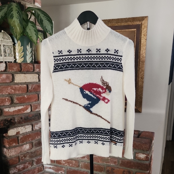 Eddie Bauer Sweaters - Eddie Bauer Ski Sweater Womens M Cream Mock Neck Skier Nordic Apres Ski Winter